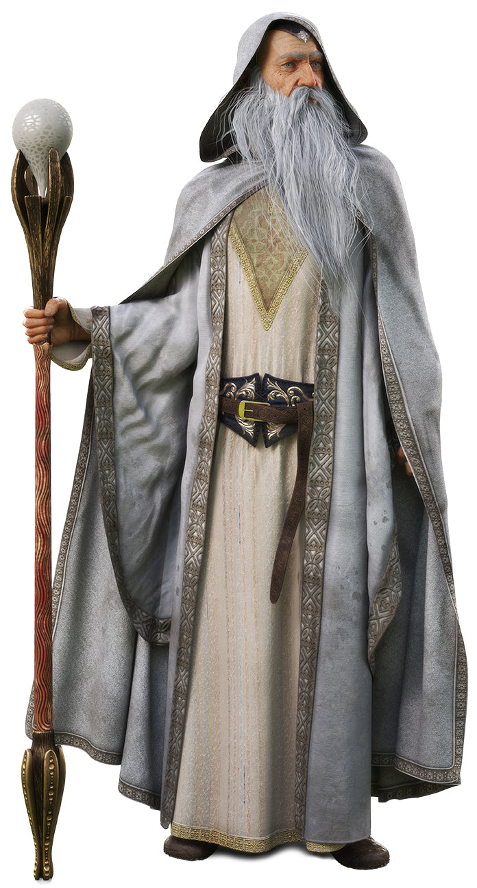 Legendary white wizard with staff and cloak - Airbrush Stencil